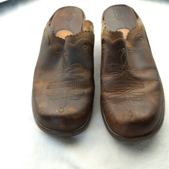 Ariat Brown Leather Western Slip-On Clogs‎ Size 10B Style 94225 - Picture 3 of 11